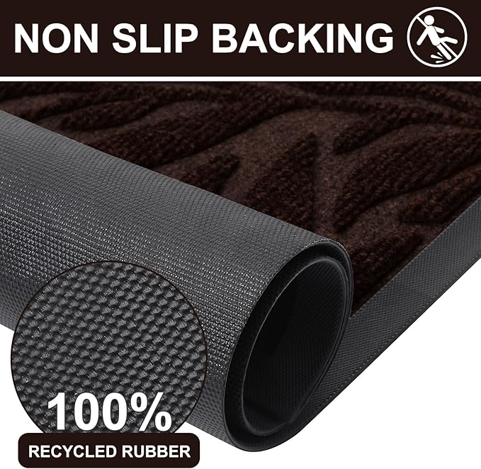 Smiry Front Door Mat Indoor Outdoor Entrance, Heavy Duty Natural Rubber, Trap Dirt and Moisture, Non-Slip Doormats, Low Profile, Easy Clean Patio Porch Entryway Mat, 29.5x17, Dark Brown