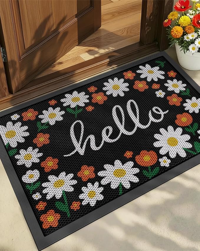 Color&Geometry Outdoor Door Mat, Resilient & Flexible Non-Slip Door Mat 24"x36", Dirt Trapping Waterproof Doormat, Welcome Mat for Porch, Patio & Entryway, Daisy Cream