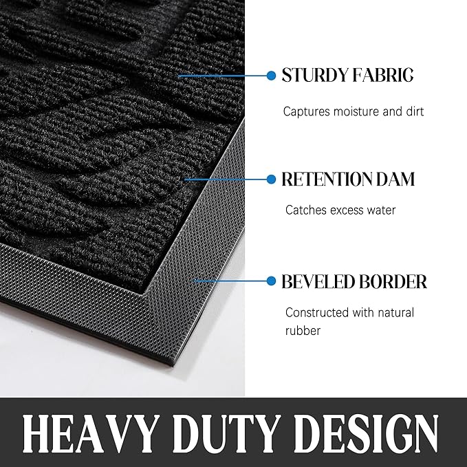 Yimobra Large Welcome Mat 47x24, Waterproof Non-Slip Outdoor Mats for Front Door Outside Entrance, Low-Profile Entryway Mat Indoor for Garage Patio, Black