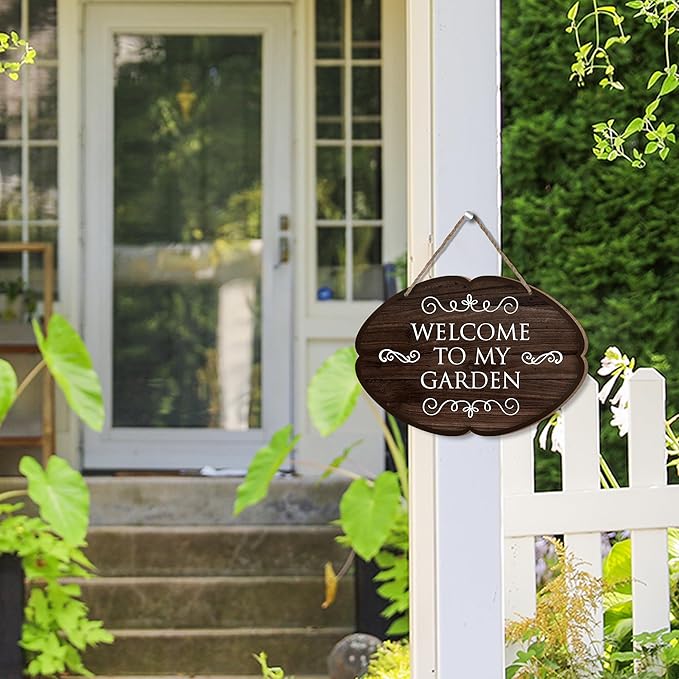 Rustic Garden Hanging Sign, Welcome To My Garden Wooden Decor, Yard Welcome Sign Gardening Gifts and Decorations for Gardeners Plant Lovers 7 x 10 Inch-A03