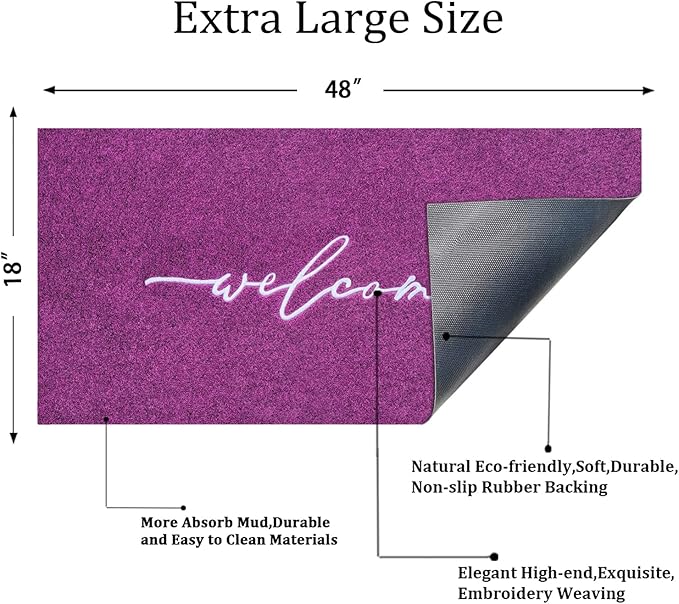 AAZZKANG Purple Outdoor Mat Front Door Indoor Welcome Doormat Long 18"x48",Anti-Slip Rubber Door Mat,Low-Profile Design Entrance Mats Decorative
