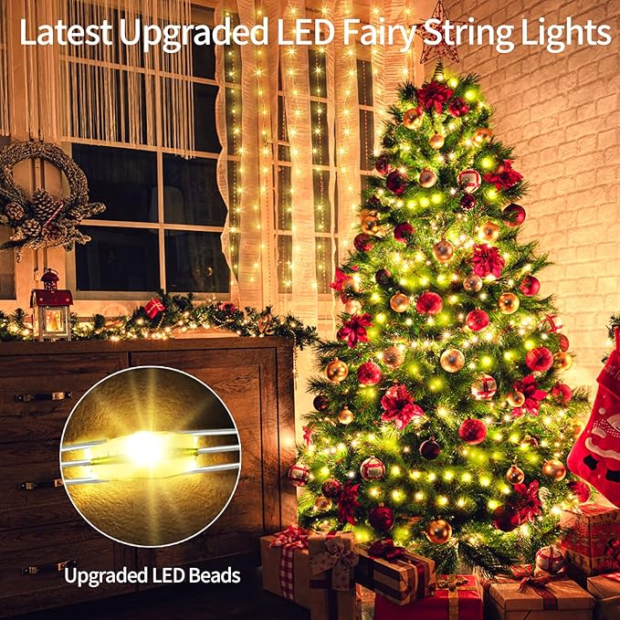 132 FT 400 LED Fairy Lights Plug in Christmas String Lights Outdoor Waterproof Twinkle Lights with Timer 8 Modes Memory for Holiday Wedding Party Tree Bedroom Garden Decorations-Warm White