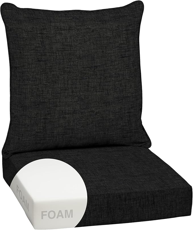 Arden 24x24 Outdoor Foam Deep Seat Cushion Set – Fade-Resistant, Weather-Resistant Outdoor Patio Replacement Cushions Black Leala