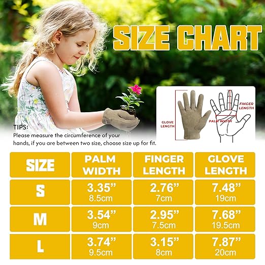 HANDLANDY Kids Genuine Leather Work Gloves for ages 3-11, Children Gardening Gloves for Boys, Girls (Small (for age2-4), Khaki)