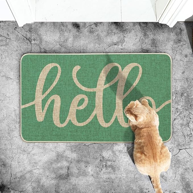 Artoid Mode Aqua Turquoise Hello Summer Doormat, Spring Home Decor Low-Profile Switch Rug Door Mat Floor Mat for Indoor Outdoor 17x29 Inch