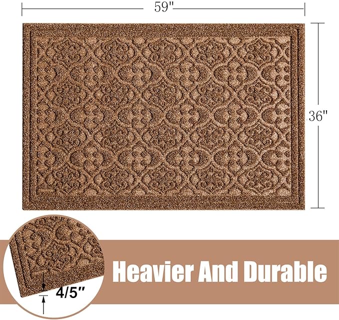 Outdoor Door Mat for Front Door 36 x 59 inch Welcome Debris Mud Trapper Outside Rubber Floor Mat Rug Large Extra Thick Textured Outdoor Mat for Entryway Frontgate Waterproof Brown