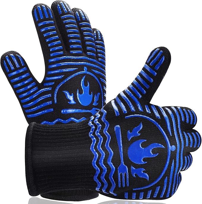 BBQ Gloves, 1472°F Extreme Heat Resistant Grill Gloves, Non-Slip Food Grade Silicone Oven Mitts for Kitchen, Cooking, Barbecue, Baking, Smoker (11inch)