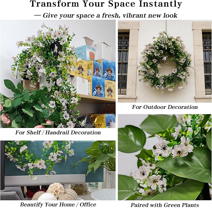 4 Pcs Faux Flowers Garland Plant, Artificial Vines Hanging Flowers Leaves Greenery Garland for Wedding Backdrop Arch Wall Decor, 6 Feet/pcs UV Resistant Indoor Outdoor