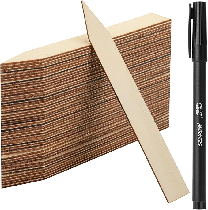 Mr. Pen - Wood Plant Labels with Marker, 100 Pcs, 6" Wooden Plant Markers