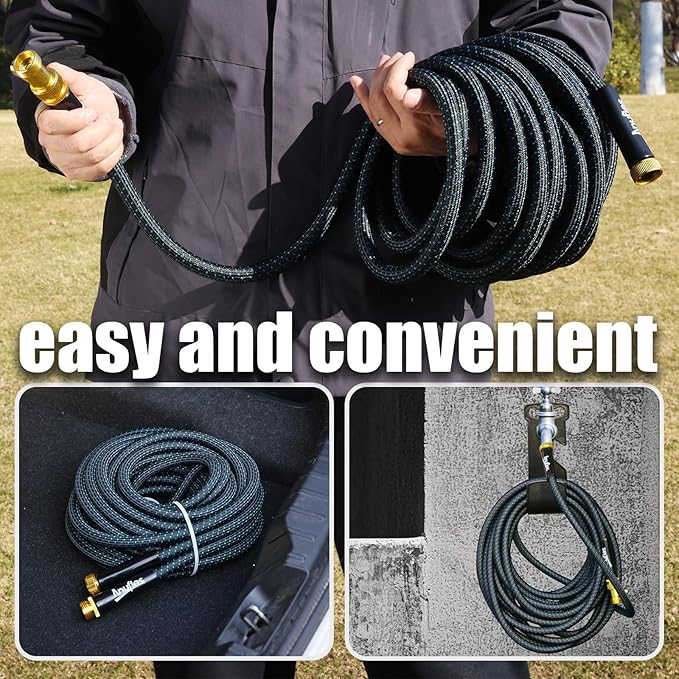 Garden Hose 50FT, Lightweight 3-Layer PVC Flexible Water Hose, No Kink, Leak-Resistant, High-Pressure with Meatl Fittings, Durable for Outdoor, Gardening, Washing Cars, Easy to Store