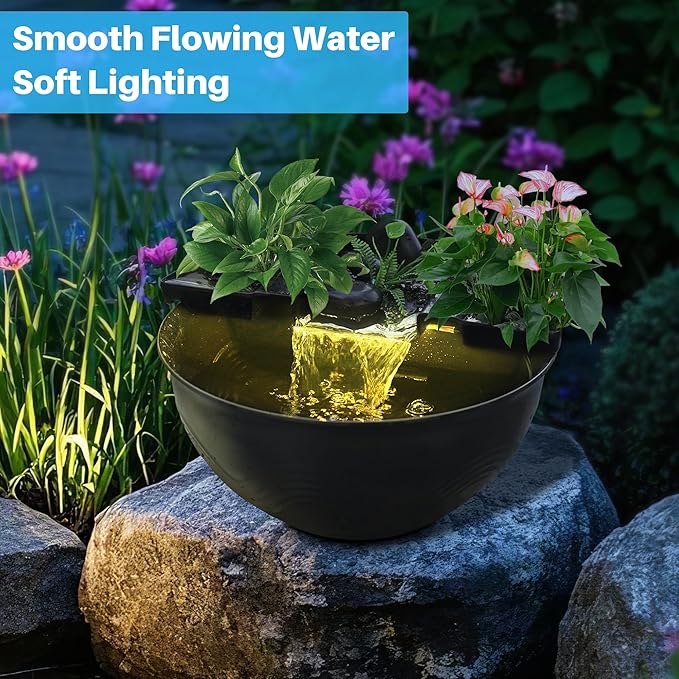 Biling Indoor & Outdoor Mini Pond Waterfall, Small Fish Pond Kit with Waterfall Fountain, Have Fun DIY for Meditation, Relaxation, Black