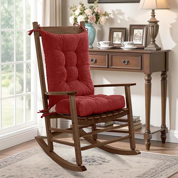 mudilun Rocking Chair Cushion Set - Non-Slip Tufted Rocking Chair Cushions with Ties Soft Indoor/Outdoor Wooden Rocking Chair Seat Pad for Porch Garden Cafe & Nursing