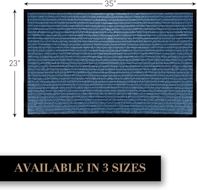 LuxUrux 2-Pack Durable Rubber Door Mats - Waterproof, Low-Profile, Indoor/Outdoor Entry Rugs for Entry, Patio, Garage - Striped Blue Design (23'' x 35'')