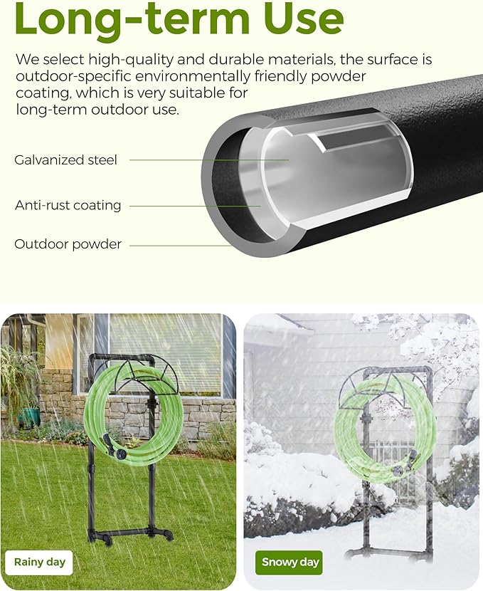 LAND·VOI Hose Holder, Garden Hose Storage Freestanding, Metal Heavy Duty Water Hose Holder Holds 150 Feet Hose, Detachable Hose Storage Hanger for Outside with 4 Spikes, for Lawn Yard, Black GHH02B