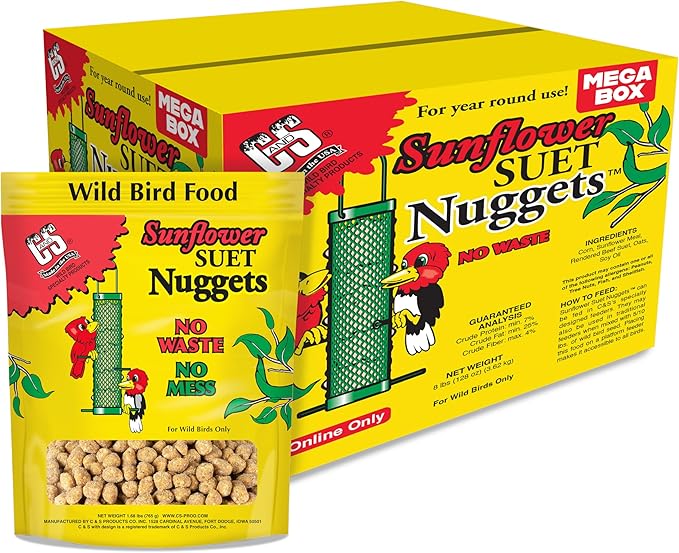 C&S Sunflower Suet Nuggets, Wild Birds Food For Woodpeckers, Chickadees, Nuthatches, and More, 8 Pounds
