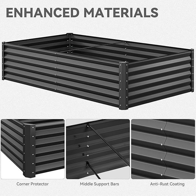 YITAHOME 96x48x18 in 2pcs Galvanized Raised Garden Bed Kit, Large Metal Planter Box with Gloves, Safety Rubber & Support Rod, Outdoor Flower Bed for Plants Vegetables, Black