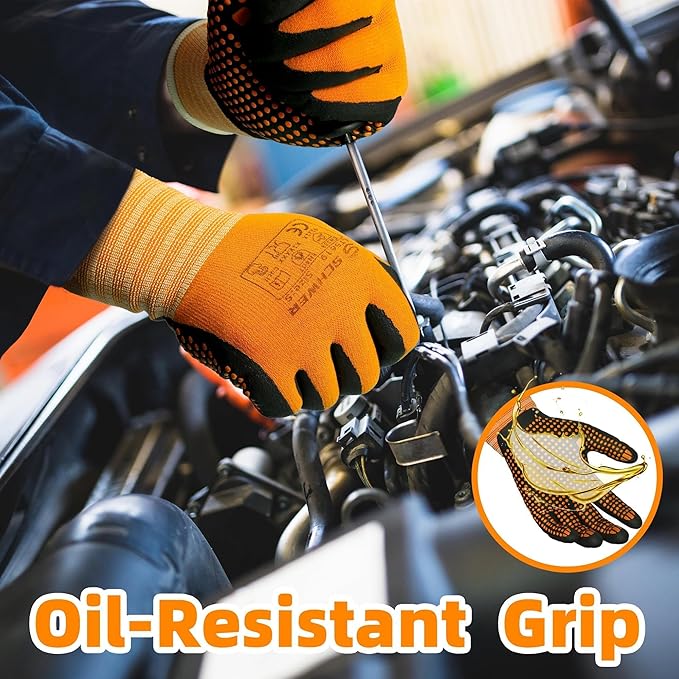 Schwer 12 Pairs LT5619 Work Gloves Micro-Foam Nitrile Coated, Level 4 Abrasion Resistant Nylon Working Gloves with Micro Dot Grip for Men Women, Touchscreen, for Automotive Electronic Assembly, Small