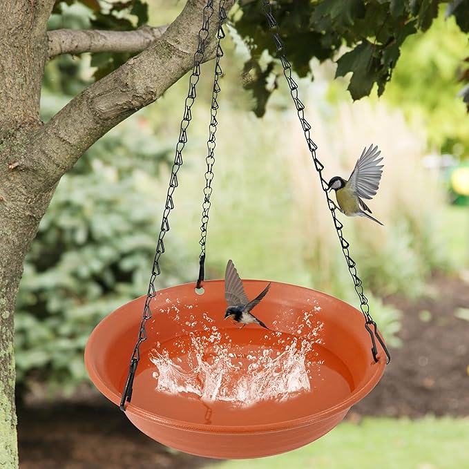 Hanging Bird Bath for Outside, Hanging Bird Water Feeder for Outdoor, Birdbath Bowl, Birdbaths for Outdoors Balcony Window Backyard Garden, Small Large Wild Birdfeeder Tray (10", Terracotta)