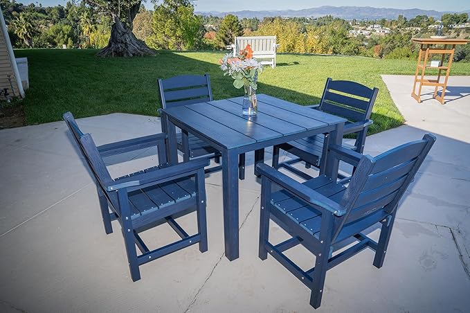 Poly Lumber Patio Dining Table, 36.2-Inches HIPS Outdoor Dining Table with Umbrella Hole, Weather Resistant (Navy Blue, 1 Piece)