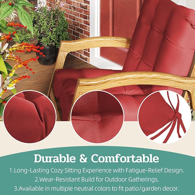 Outdoor Chair Cushions Set of 2, 42x21x4 Inch Patio Cushion for Dining/Rocking Chairs, High Back Soft Seat Pad with Ties, Indoor Outside Use, Fade-Resistant & Waterproof, Red