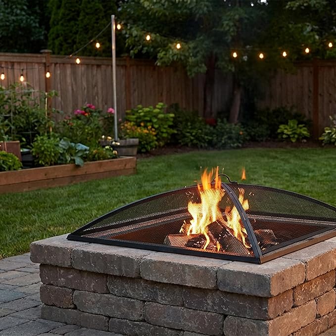 Sunnydaze Square Fire Pit Spark Screen - Outdoor Fire Pit Screen with Handle - Heavy-Duty Steel Metal Mesh - 31" Square