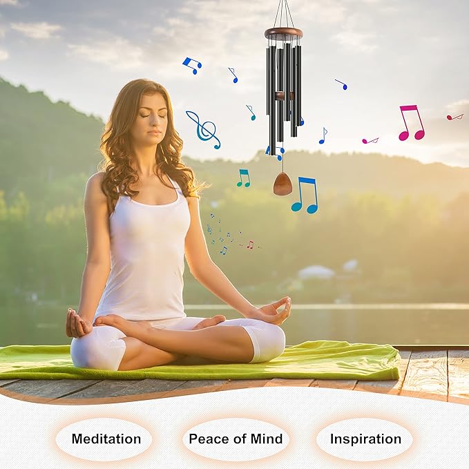 Large Aluminium Wind Chimes 37" to Create a Zen Atmosphere Suitable for Outdoor, Garden, Patio Decoration. Classic Black Wind Chime with Wind Catcher Suitable as A Gift for Mom Neighbor Unisex