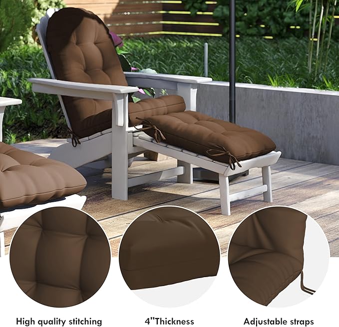 Adirondack Chair Cushion with Ottoman, Folding Adjustable Adirondack Seat Cushions, Waterproof Adirondack Patio Chair Pads for Garden, Deck, or Poolside, Large-Brown-1