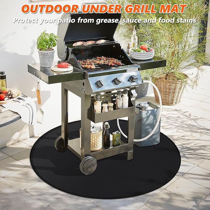 48'' Fire Pit Mat for Solo Stove Bonfire, Double-Sided Fireproof Under Grill Mat Deck Patio Protector Pad, Round BBQ Mat for Solo Stove Accessories, Easy to Clean, Reusable