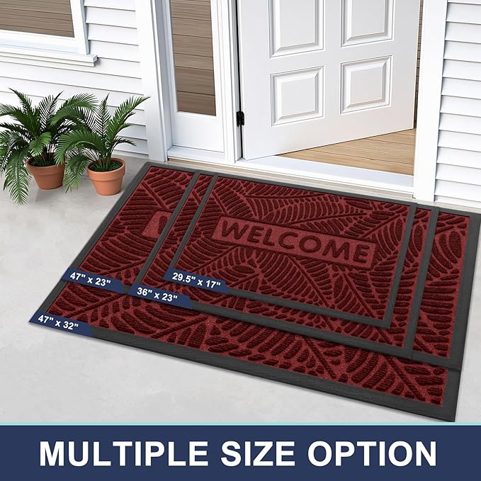 Smiry Welcome Mat Indoor Outdoor, All-Season Waterproof Front Door Mat, Sturdy Natural Rubber Doormat, Non-Slip, Easy Clean, Low Profile Dirt Trapper for Porch Patio Entrance, 47x23, Wine Red