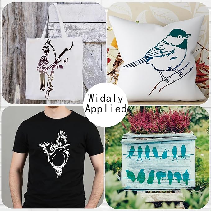 Birds Stencils for Painting on Wood Crafts - Reusable Hummingbird on Tree Branch & Owl Paint Stencil for Card Making, Wall, Fabric, Shirt, Furniture(12 Bird A6)