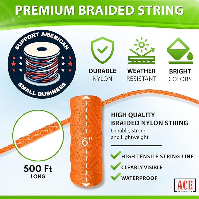 Orange Mason Line String Line - 84 Roll Pack - #18 Braided Nylon String - 500 Ft Length Per Roll - Nylon Twine for Gardening Or Masonry Tools - Perfect Construction String for A String Level