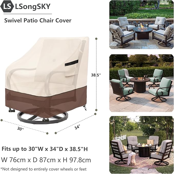 Patio Swivel Chair Cover 4 Pack,Waterproof Heavy Duty Patio Chair Covers,Swivel Chair Cover for Outdoor Furniture Covers Waterproof(30 W x 34 D x 36 H inches),Beige&Brown