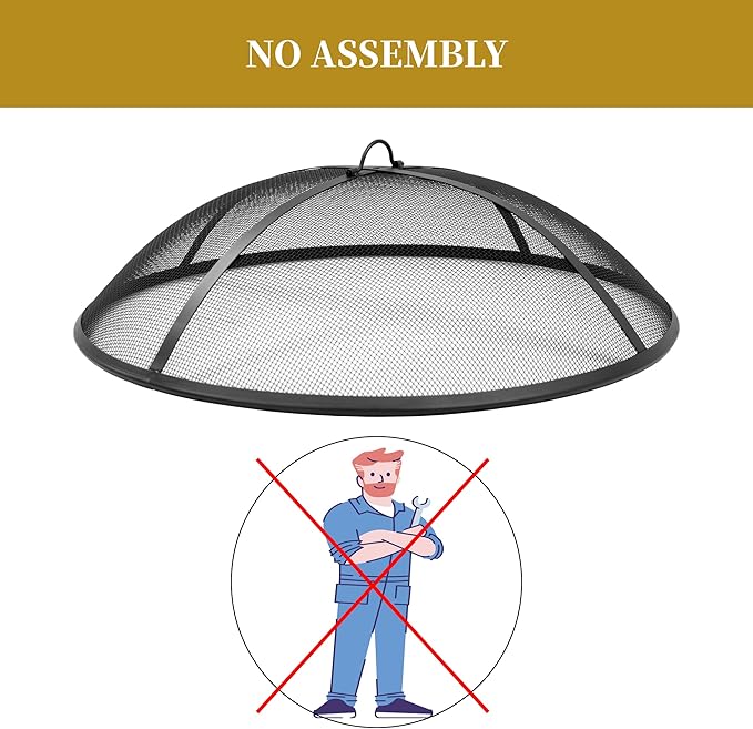 Round Fire Pit Spark Screen Cover,Outdoor Patio Mesh FirePit Screens Guard,Heavy Duty Steel Domed Fire Pit Ember Lid with Handle,22Inch Diameter
