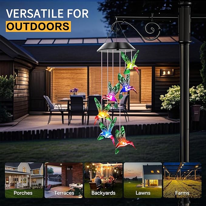 Hummingbird Solar Wind Chimes, Hummingbird Wind Chimes for Outside,Best Gifts for Mom Grandma Women Wife Aunt Sister, Unique Mobile Wind Chime, Garden Yard Decor Green