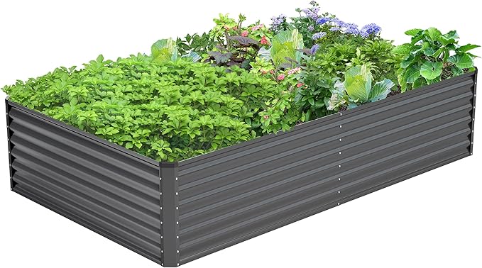 8x4x2FT Galvanized Raised Garden Bed Kit, Galvanized Planter Raised Garden Boxes Outdoor, Large Metal Raised Garden Beds for Vegetables-Grey