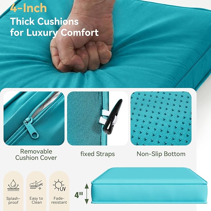 Aoxun 26" x 26" Patio Furniture Cushions for Outdoor Furniture Set of 4, Thick Replacement Patio Couch Cushions for Outdoor Furniture, 7-Piece Splashproof Fade Resistant Outdoor Couch Cushions, Blue