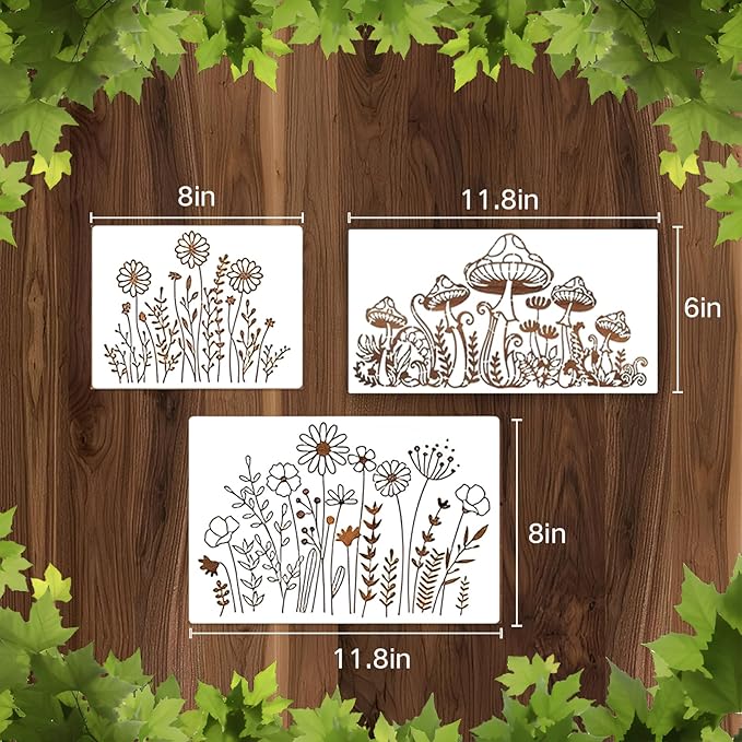 Flower Stencils for Painting, 14pcs Floral Stencils for Crafts Reusable, Drawing Templates On Wood Wall Canvas Fabrics Furniture DIY Home Decor Card Rock
