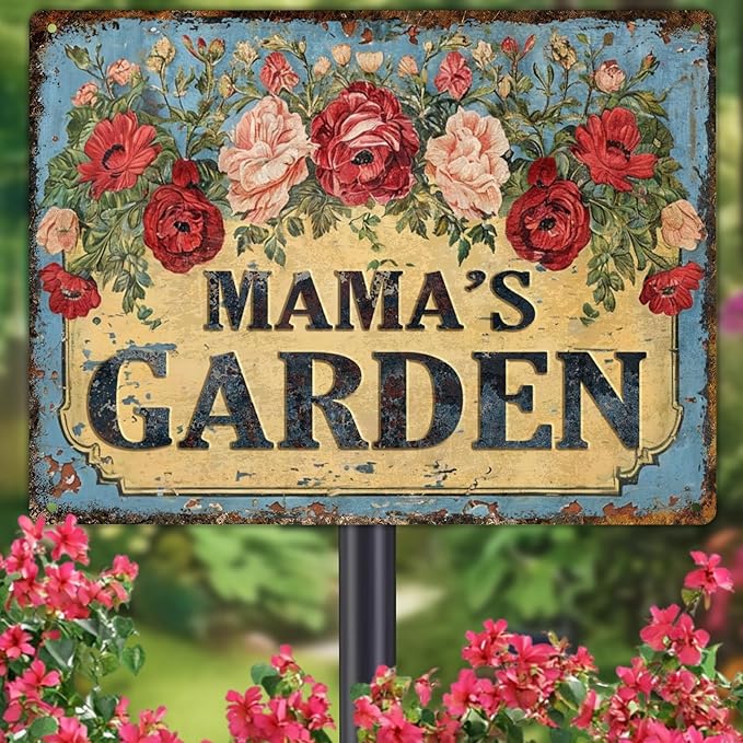 Custom Garden Signs Personalized Metal Tin Sign for Women, Retro Funny Welcome Metal Sign for Outdoor, Patio, Yard Rustic Home Decor Gifts for Mothers Day, Grandmas