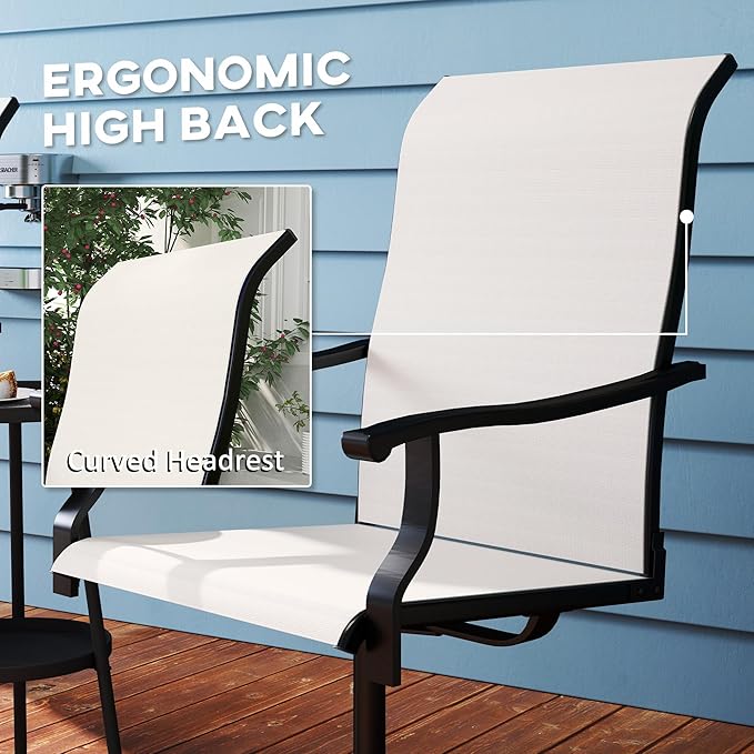 Outsunny Outdoor Patio Swivel Chairs Set of 2, High Back Patio Dining Chairs with All-Weather Mesh Fabric and Metal Frame for Backyard, Lawn, Porch or Garden, Cream