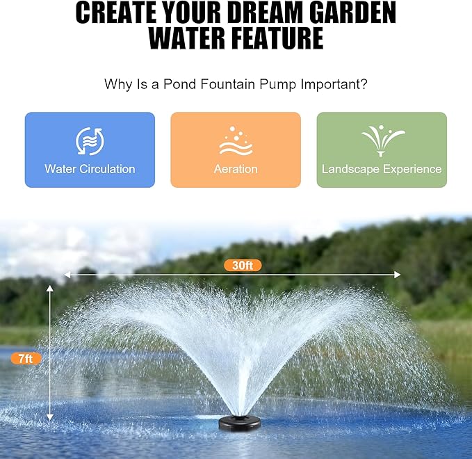 H1 Pond Fountain Aerator 750W 1HP - 16000 GPH Floating Aerating Pump with Timer, 110V-120V/100FT Power Cord/2 Nozzles Outdoor Water Circulation Jet System for Large Ponds, Lakes, Water Gardens