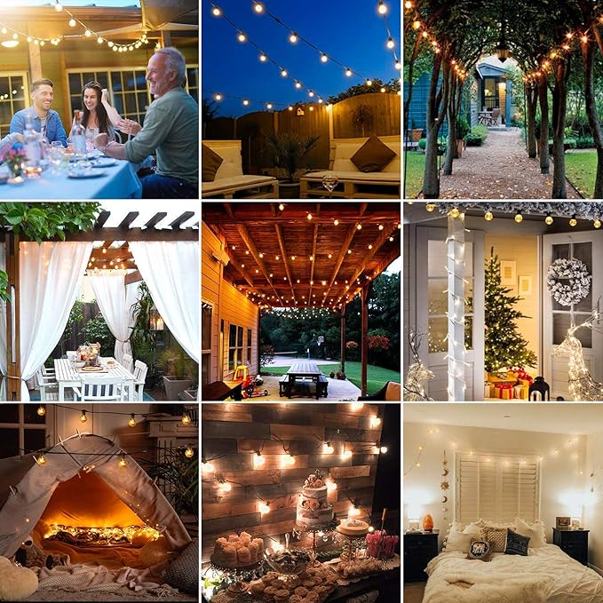 Abeja 50Ft Outdoor Patio String Lights with 53 Clear Globe G40 Bulbs,UL Listed for Patio Porch Backyard Deck Bistro Gazebos Pergolas Balcony Wedding Gathering Parties Decor, White