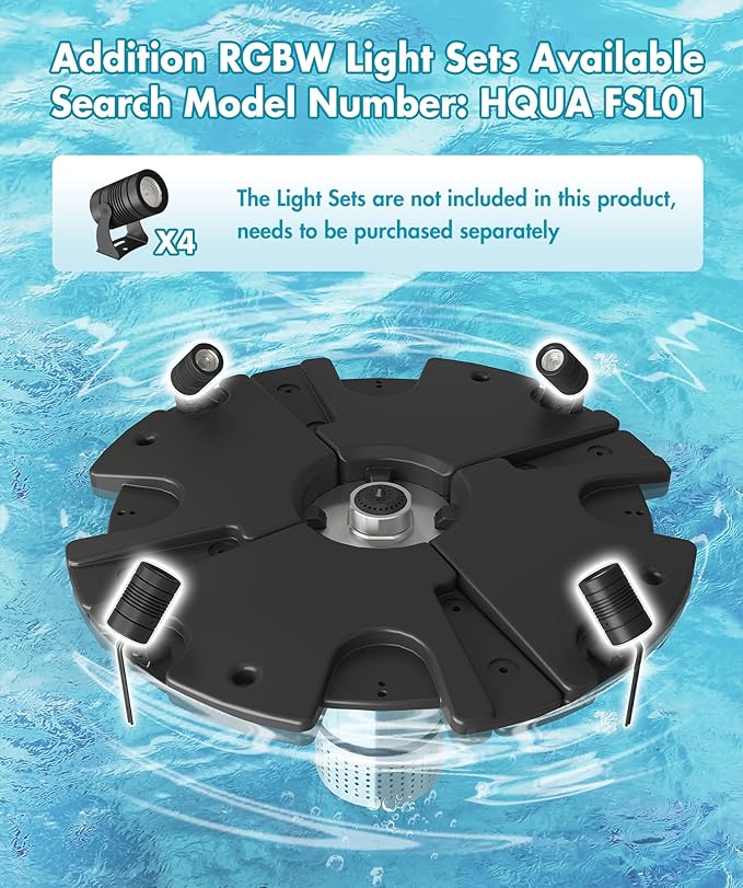 HQUA-FS02 120V, 1/4HP, OD(φ) 32” Large Pond Floating Fountain with 9000 GPH Fountain Pump, 100’ Power Cord, Two Spray Patterns 25'x6' and 13'×4' (1/4 HP Fountain)
