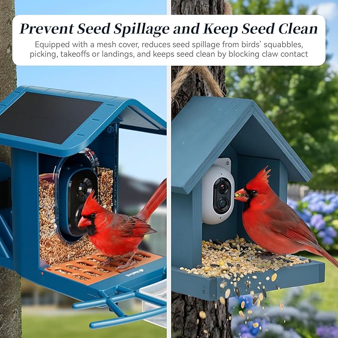 Smart Bird Feeder with Camera Solar Powered, 5GHz/2.4GHz, 2K HD Live View, AI Bird Species Identify, Instant Arrival Alerts, Weatherproof Outdoor Bird Feeder Camera, Best Gift for Bird Lovers