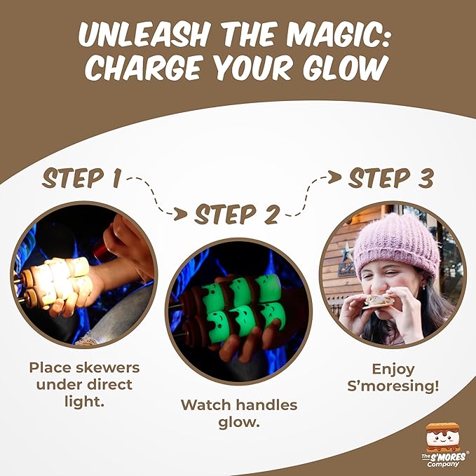 THE S'MORES COMPANY - Glow in the Dark Marshmallow Roasting Sticks - Set of 2 Rotating Smores Sticks - Telescoping Extra Long Marshmallow Sticks for Fire Pit, Campfire & Bonfire - Camping Accessories