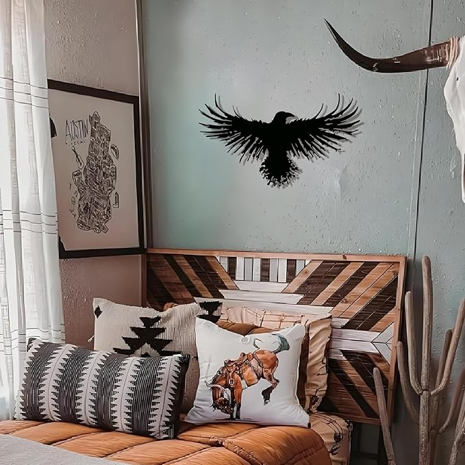 3D Metal Viking Raven Wall Art - Unique Black Crow Decor with Norse Mythology Gothic Waterproof Sculpture for Indoor Outdoor Living Room, Bedroom, Garden Home Decor