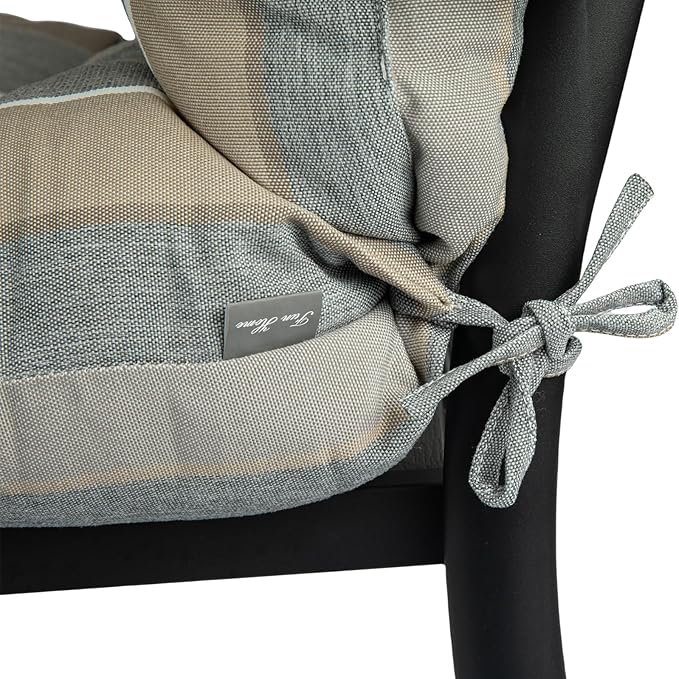 Outdoor High Back Chair Cushions Set of 2,Reversible Lawn Chair Cushion 44 x22 inch,Water Resistant Tufted Adirondack Chair Cushion,for Garden Rocking Chair,Patio Furniture(Gray Stripe)