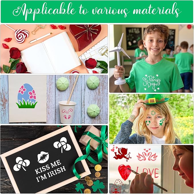 Fainne 100 Pcs 2 Inch Stencils Small Stencils for Painting on Wood Reusable Painting Templates Crafts for DIY Scrapbook, Wood, Wall, Fabric, Rock, Chalkboard, Sign(Bunny, Shamrocks, Heart)