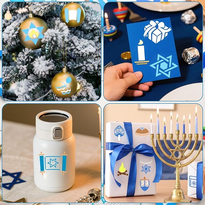 Augshy 56pcs Hanukkah Stencils, Chanukkah Dreidel Menorah Cupcake Stencils for Hanukkah Holiday Baking Painting Dessert Craft Decoration