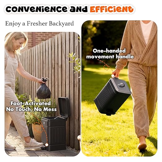 Small Trash Can with Lid, 1.3Gal Stainless Steel Dog Poop Trash Can Outside, Waterproof & Odor Control, 5L Cat Litter Trash Can, Dog Waste Station with Foot Pedal, Garbage Can for Backyard