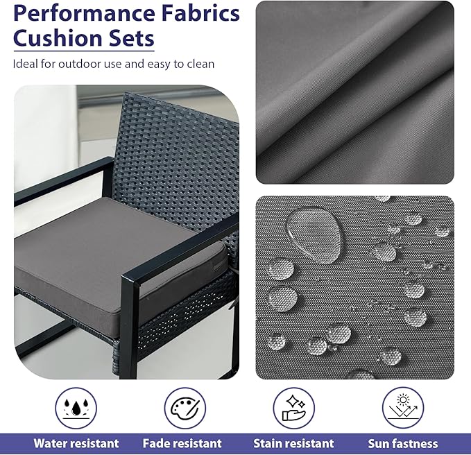 Outdoor Chair Cushions Set of 4,Waterproof Outdoor Seat Cushions for Patio Furniture,Patio Chair Cushion with Handle and Ties, Square Out Door Chair Pads,17" x 16" x 2", Dark Grey
